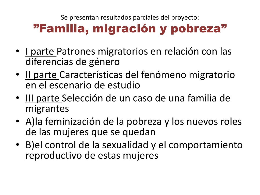 I parte Patrones migratorios en relación con las diferencias de género