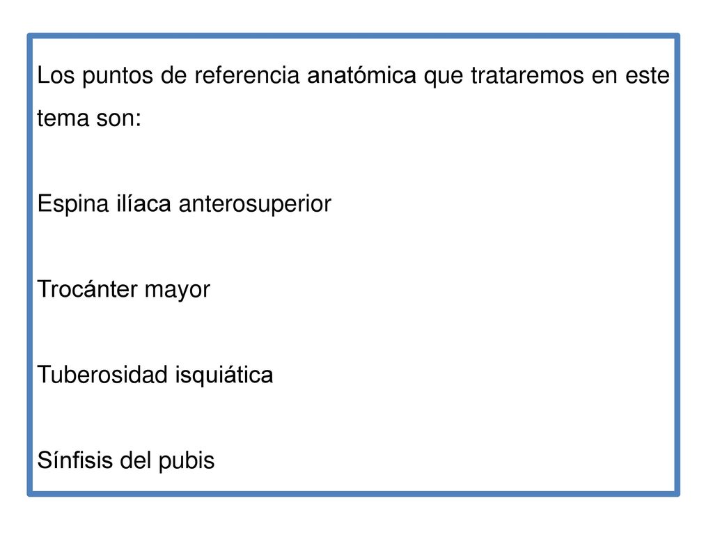 Los puntos de referencia anatómica que trataremos en este tema son:
