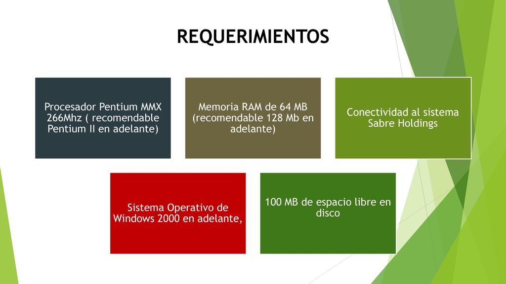 REQUERIMIENTOS Procesador Pentium MMX 266Mhz ( recomendable Pentium II en adelante) Memoria RAM de 64 MB (recomendable 128 Mb en adelante)
