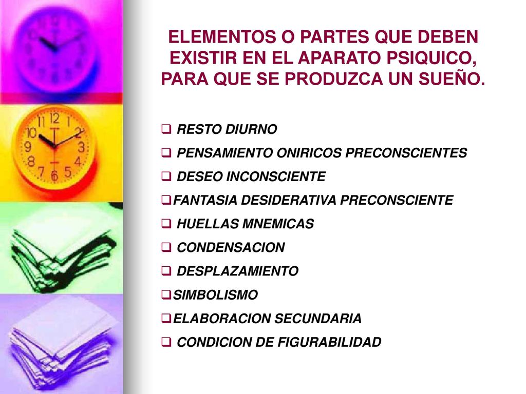 ELEMENTOS O PARTES QUE DEBEN EXISTIR EN EL APARATO PSIQUICO, PARA QUE SE PRODUZCA UN SUEÑO.