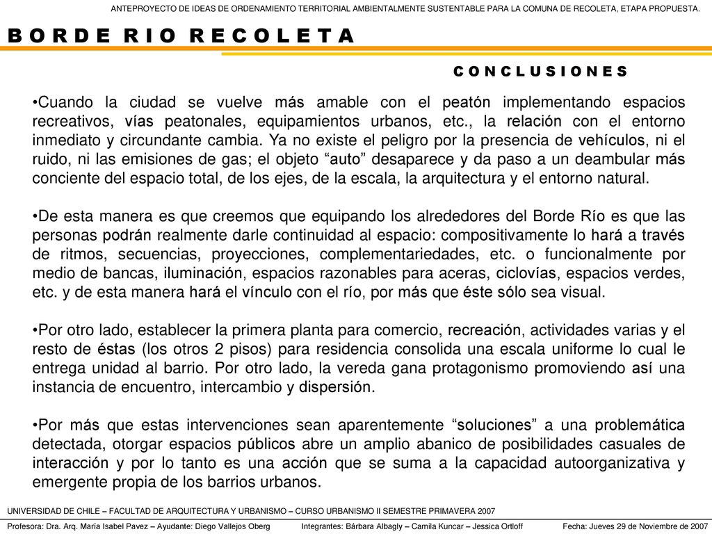 ANTEPROYECTO DE IDEAS DE ORDENAMIENTO TERRITORIAL AMBIENTALMENTE SUSTENTABLE PARA LA COMUNA DE RECOLETA, ETAPA PROPUESTA.