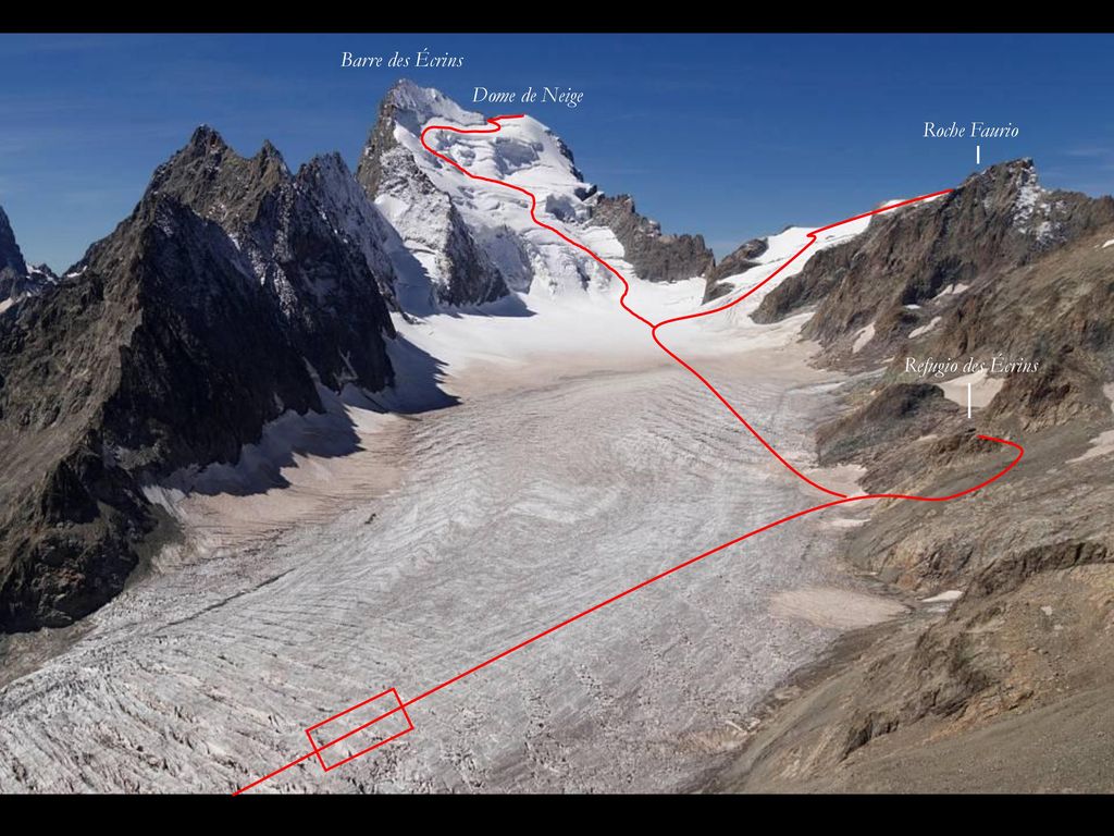 Barre des Écrins Dome de Neige Roche Faurio Refugio des Écrins