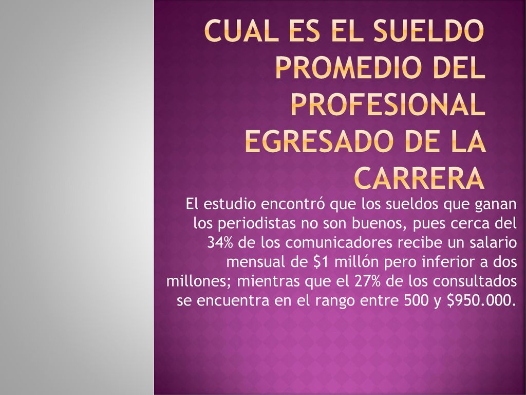 Cual es el sueldo promedio del profesional egresado de la carrera