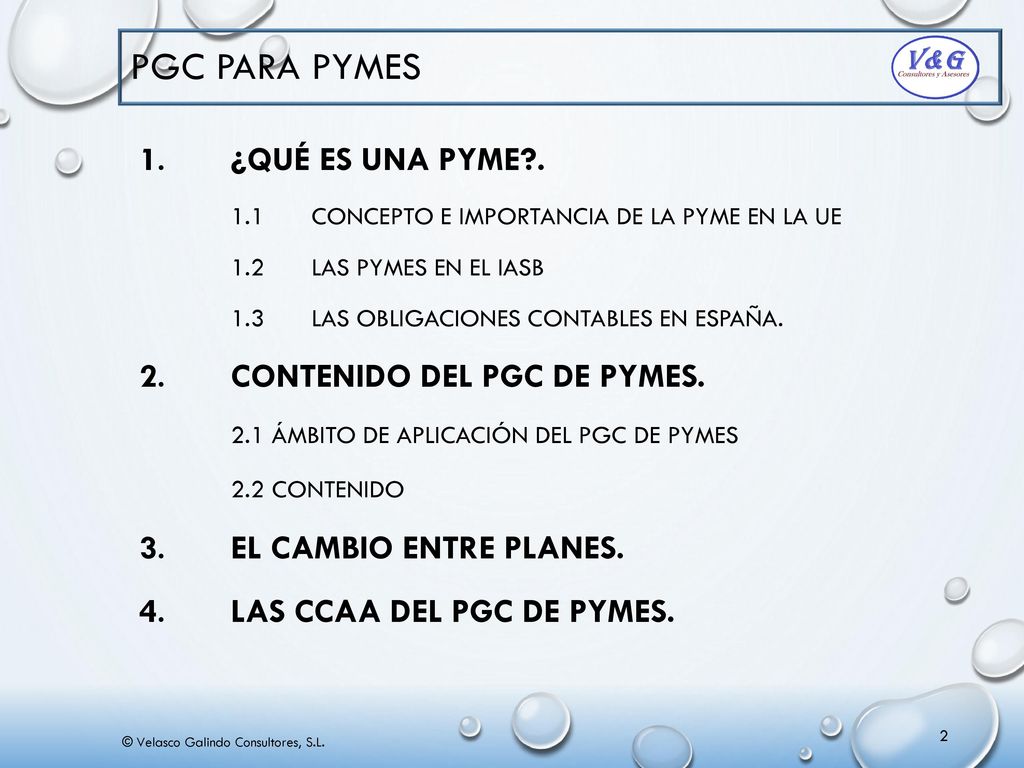 PGC para PYMES 1. ¿Qué es una PYME . 2. Contenido del PGC de PYMES.