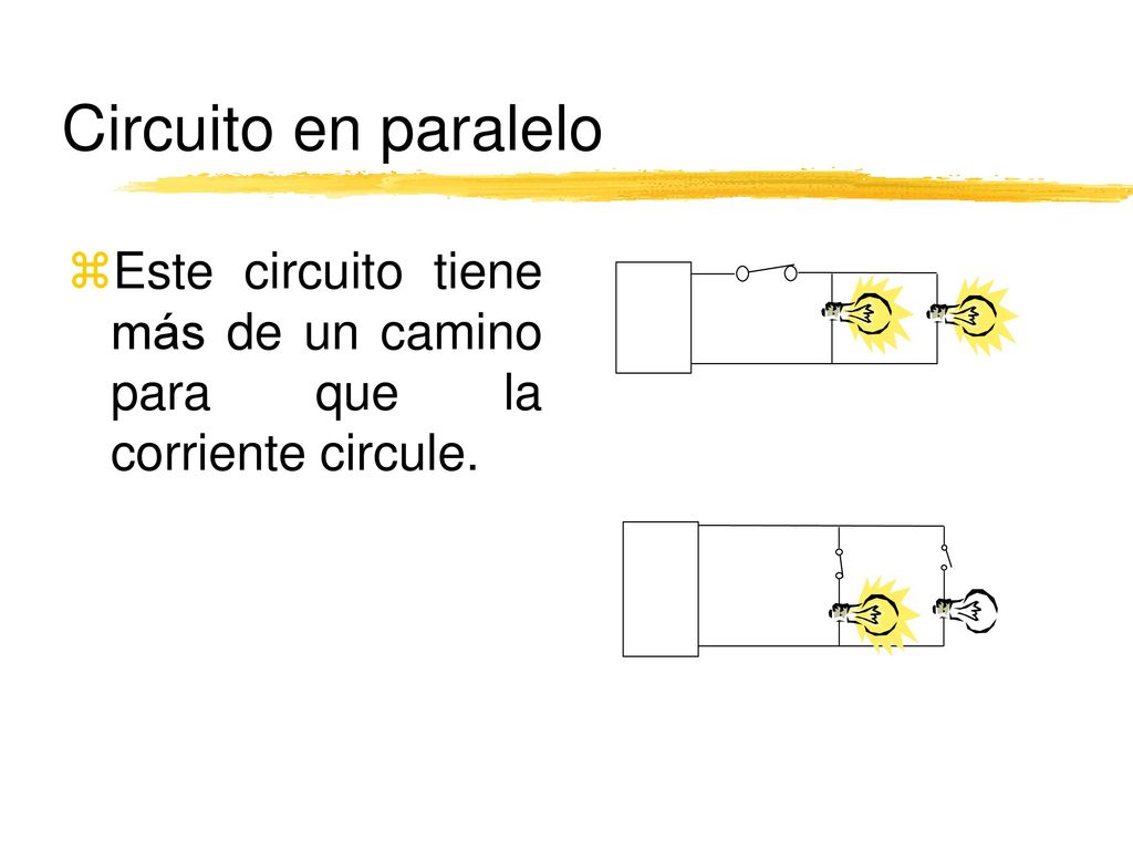 Circuito en paralelo Este circuito tiene más de un camino para que la corriente circule.