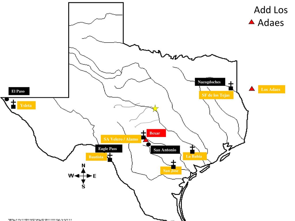 Add Los Adaes Nacogdoches Los Adaes El Paso SF de los Tejas Ysleta