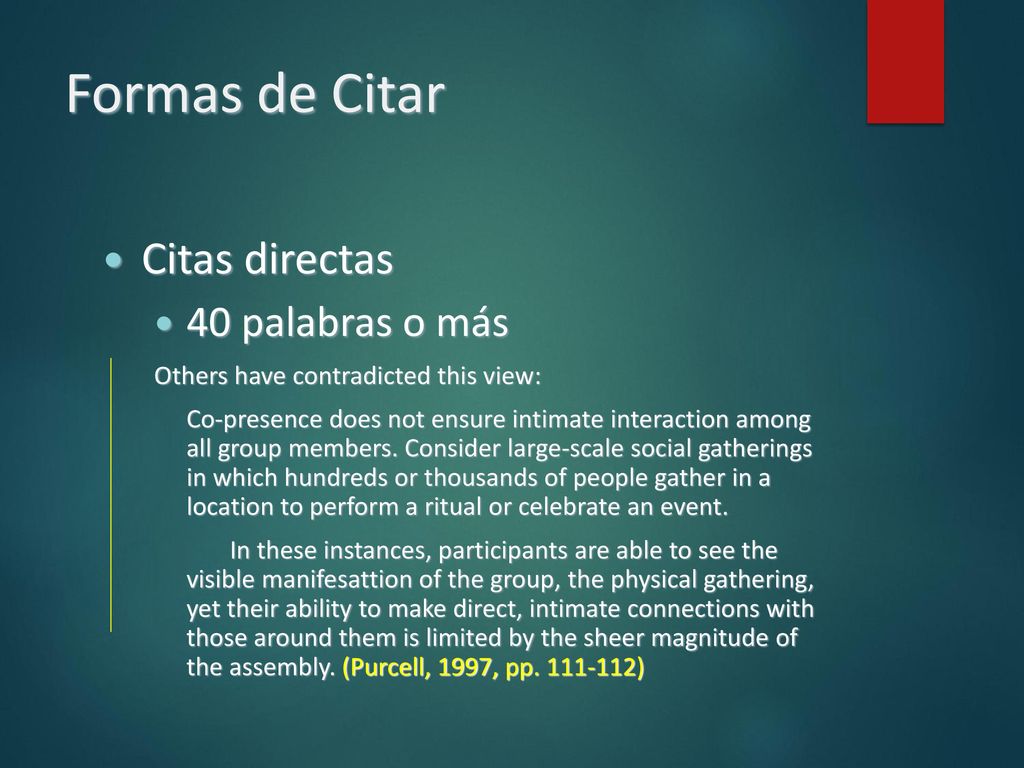 Formas de Citar Citas directas 40 palabras o más