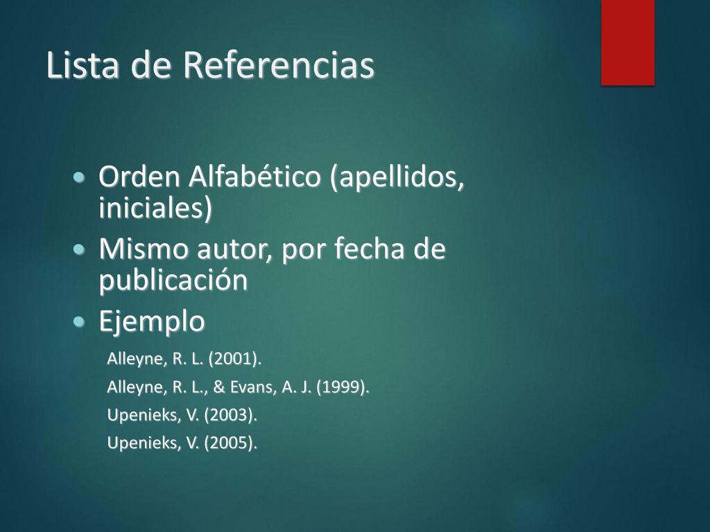 Lista de Referencias Orden Alfabético (apellidos, iniciales)