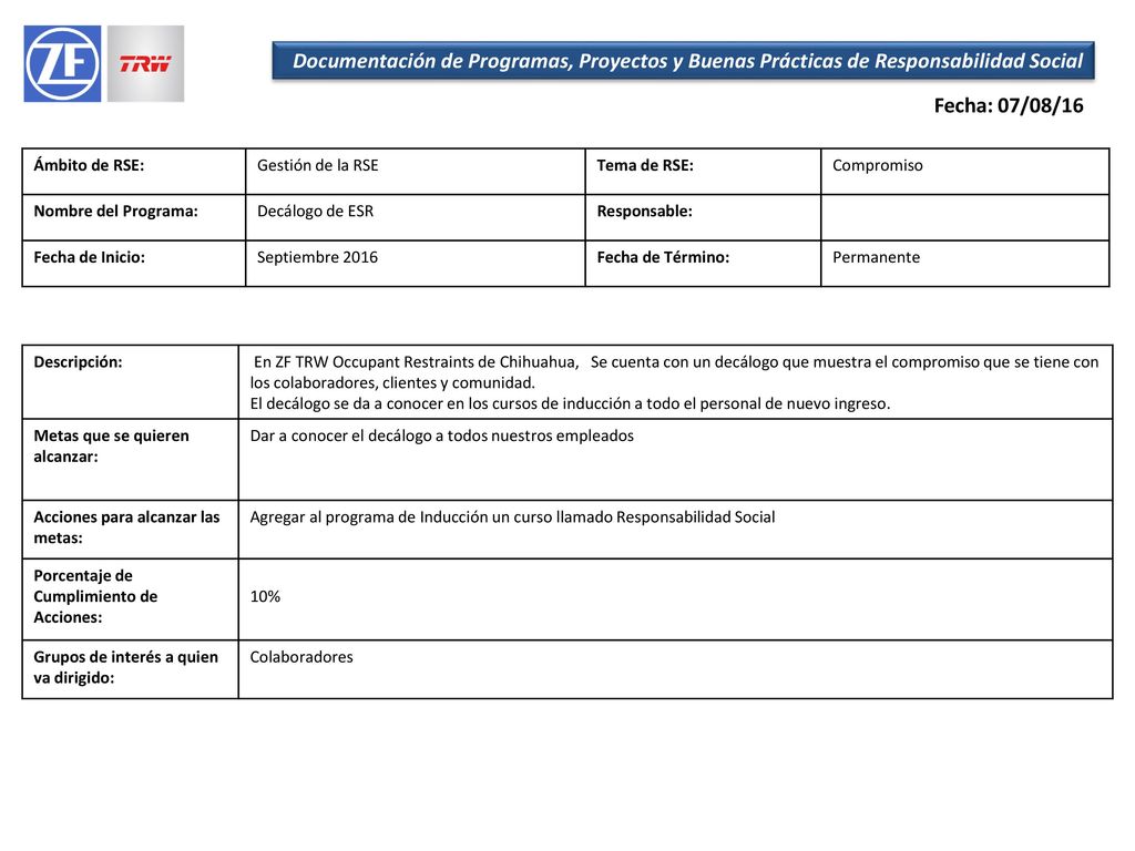 Documentación de Programas, Proyectos y Buenas Prácticas de Responsabilidad Social