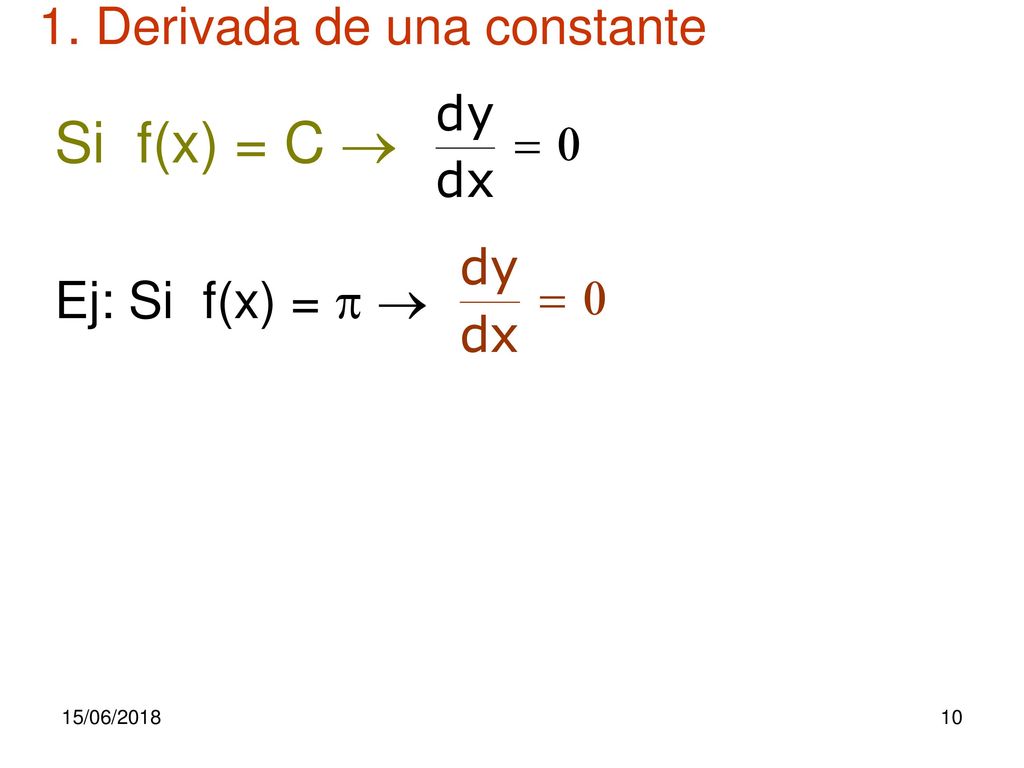 Si f(x) = C  1. Derivada de una constante Ej: Si f(x) =  