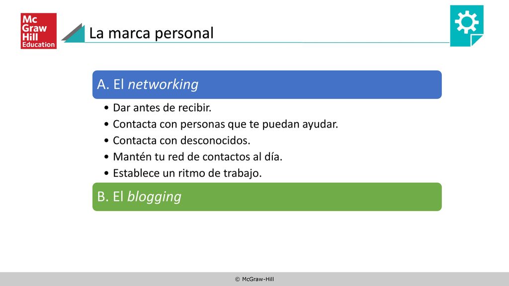 La marca personal A. El networking B. El blogging
