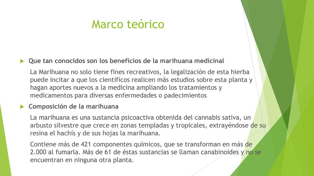 Marco teórico Que tan conocidos son los beneficios de la marihuana medicinal.