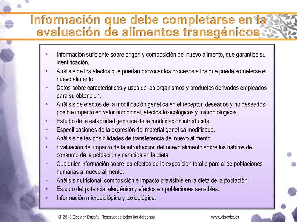 Información que debe completarse en la evaluación de alimentos transgénicos
