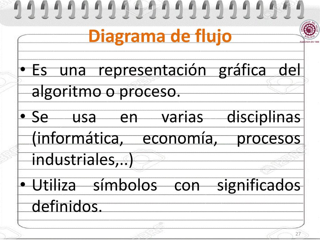 Diagrama de flujo Es una representación gráfica del algoritmo o proceso.