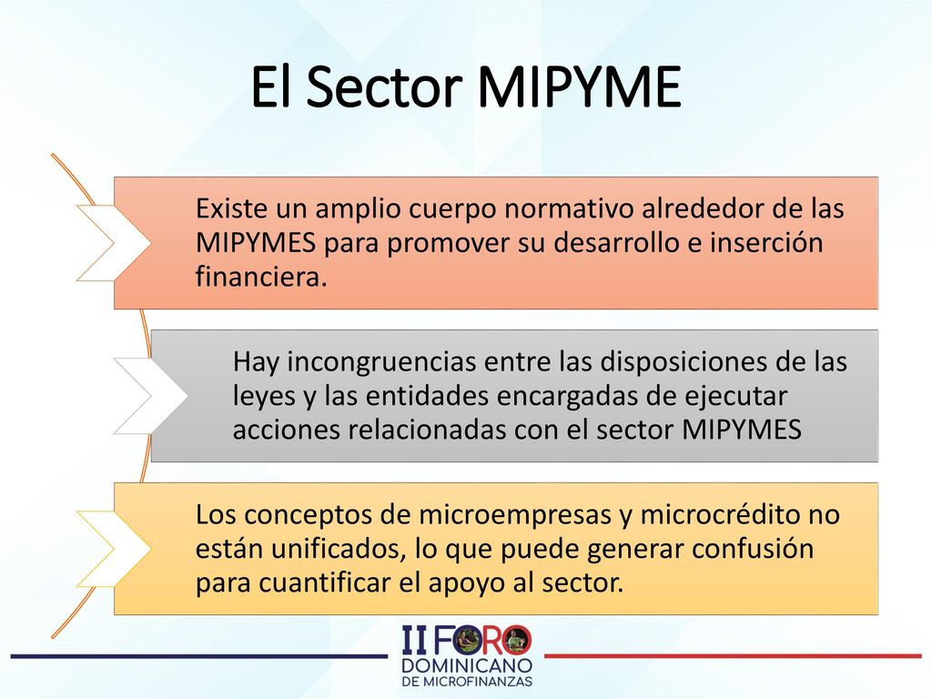 El Sector MIPYME Existe un amplio cuerpo normativo alrededor de las MIPYMES para promover su desarrollo e inserción financiera.