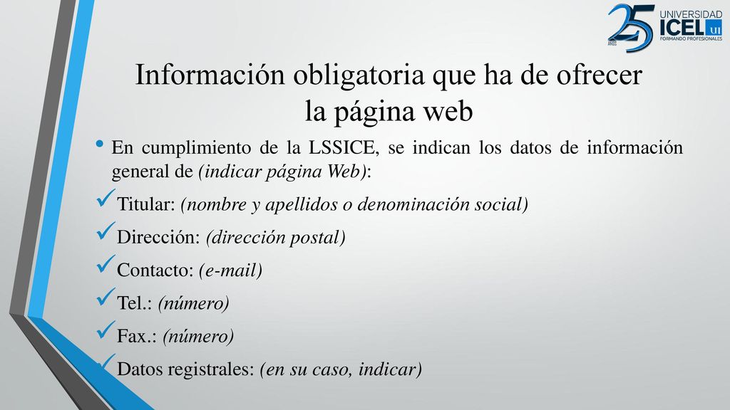 Información obligatoria que ha de ofrecer la página web