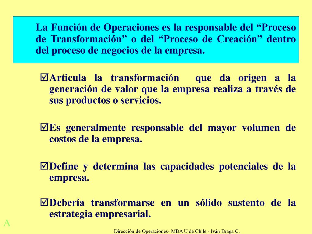 Dirección de Operaciones- MBA U de Chile - Iván Braga C.