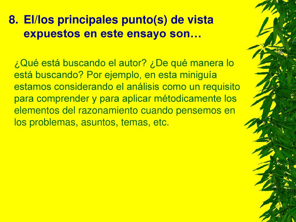 El/los principales punto(s) de vista expuestos en este ensayo son…