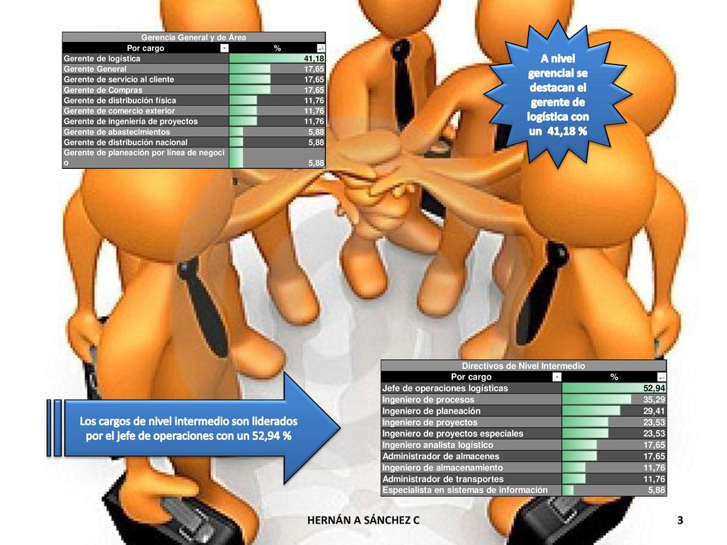 A nivel gerencial se destacan el gerente de logística con un 41,18 %