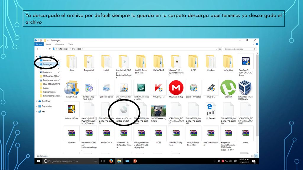 Ya descargado el archivo por default siempre lo guarda en la carpeta descarga aquí tenemos ya descargado el archivo