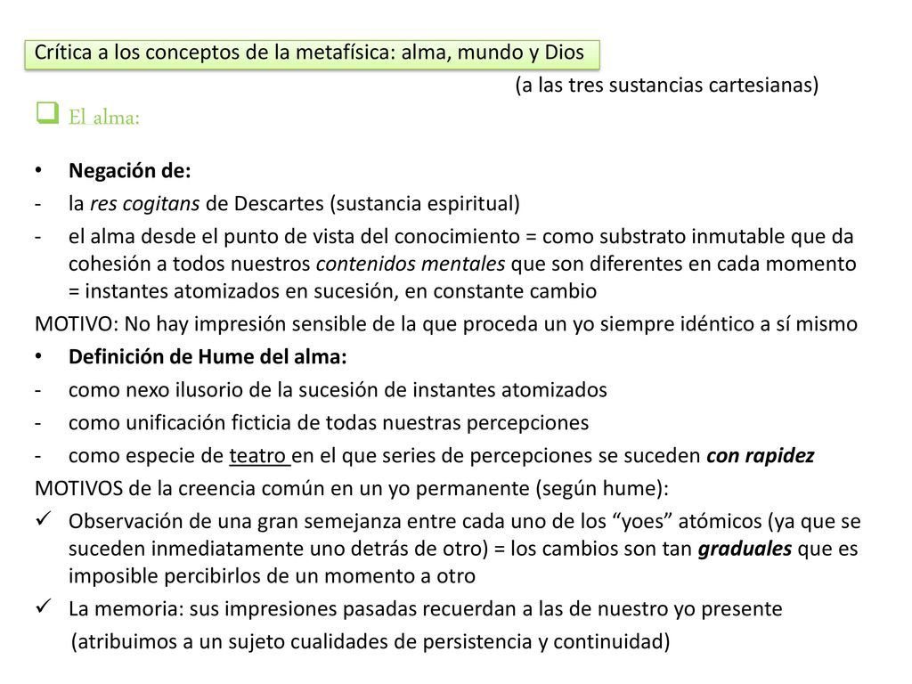 El alma: Crítica a los conceptos de la metafísica: alma, mundo y Dios
