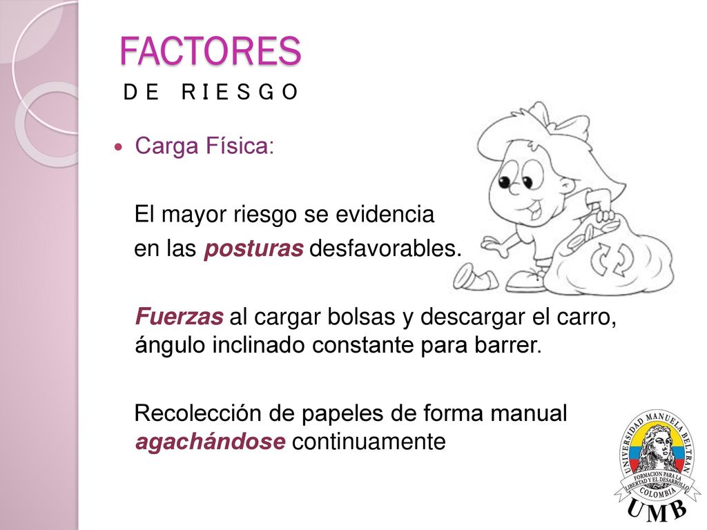 FACTORES D E R I E S G O Carga Física: El mayor riesgo se evidencia
