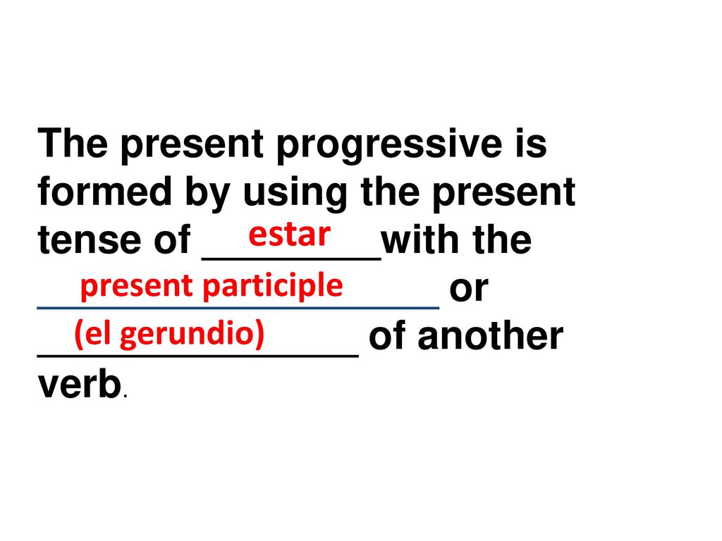 The present progressive is formed by using the present tense of ________with the ____________________ or ________________ of another verb.