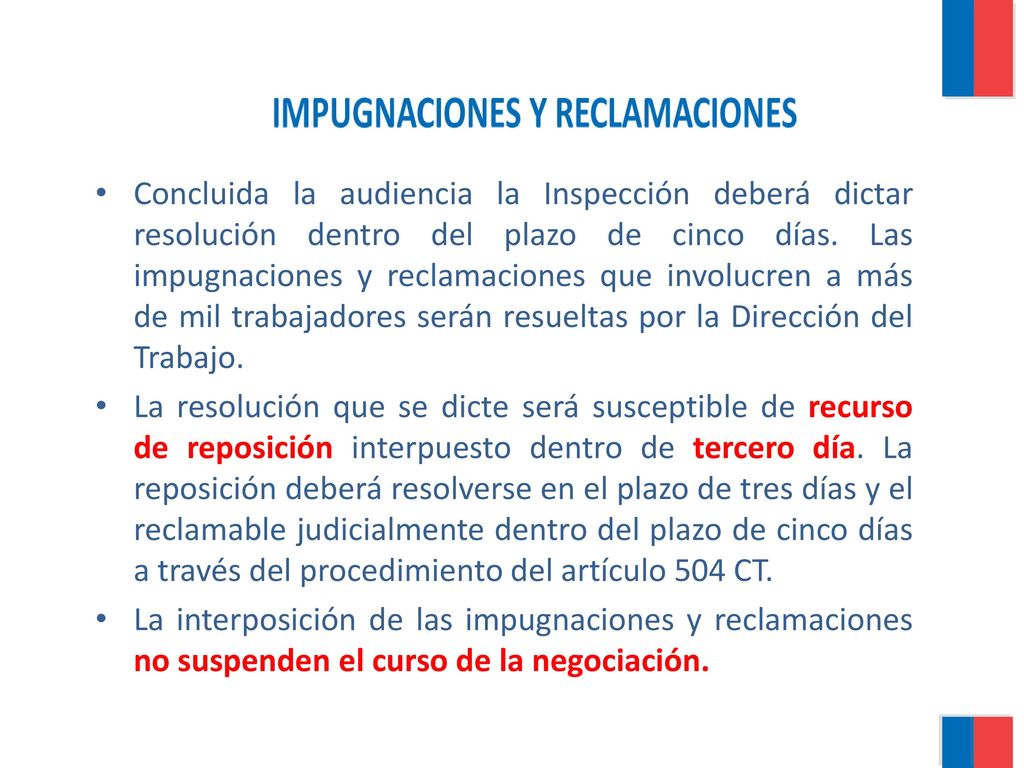 Concluida la audiencia la Inspección deberá dictar resolución dentro del plazo de cinco días. Las impugnaciones y reclamaciones que involucren a más de mil trabajadores serán resueltas por la Dirección del Trabajo.