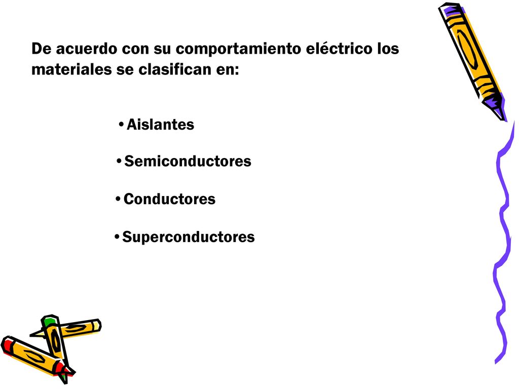 De acuerdo con su comportamiento eléctrico los materiales se clasifican en: