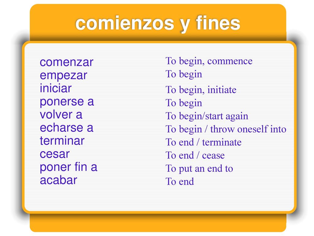 comienzos y fines comenzar empezar iniciar ponerse a volver a