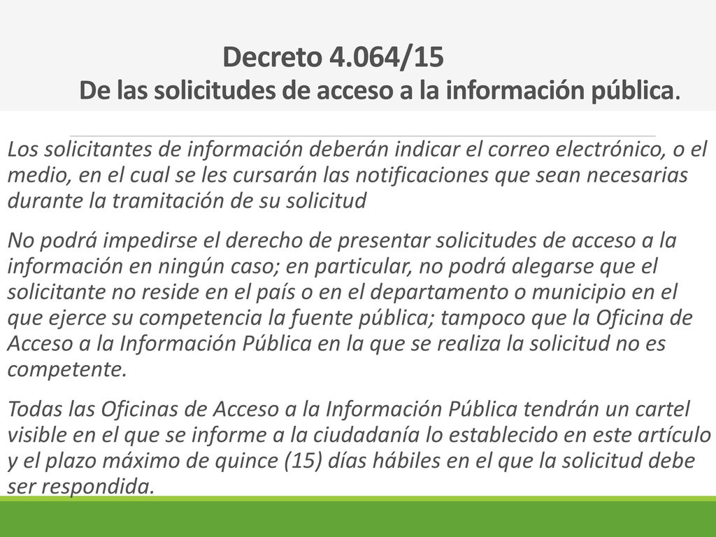 Decreto 4.064/15 De las solicitudes de acceso a la información pública.