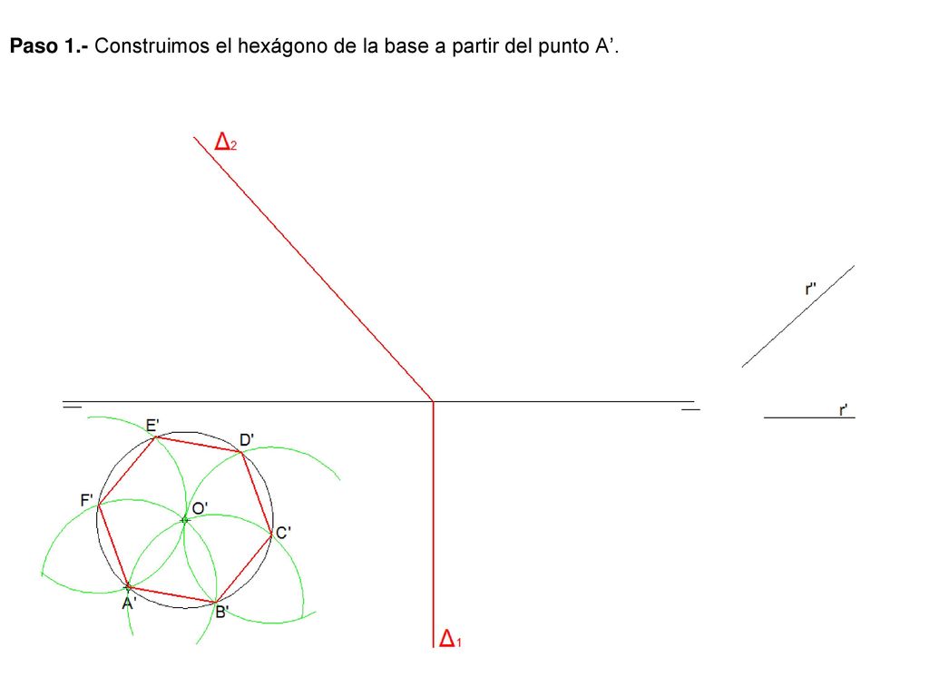 Paso 1.- Construimos el hexágono de la base a partir del punto A’.