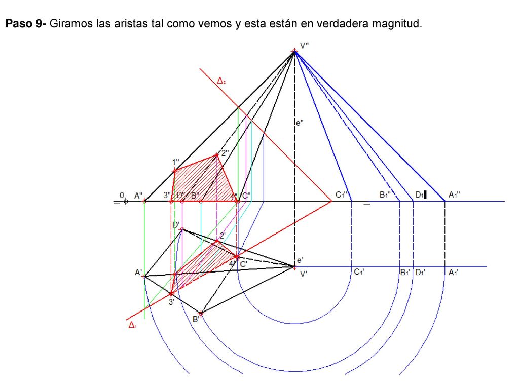Paso 9- Giramos las aristas tal como vemos y esta están en verdadera magnitud.