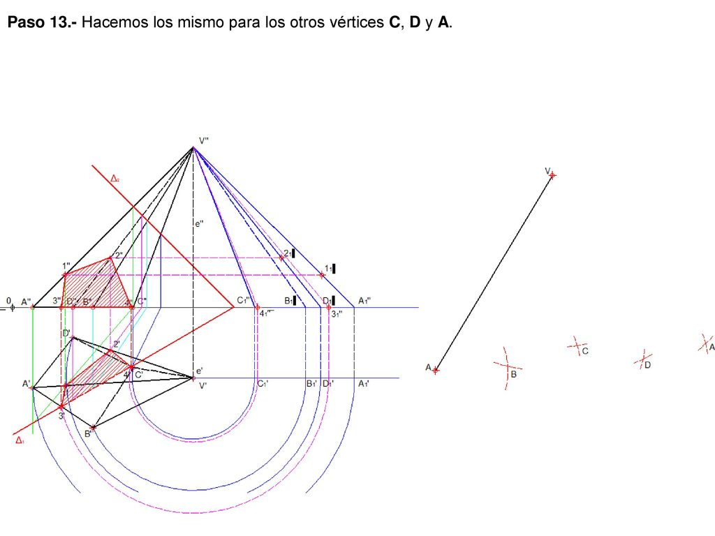 Paso 13.- Hacemos los mismo para los otros vértices C, D y A.