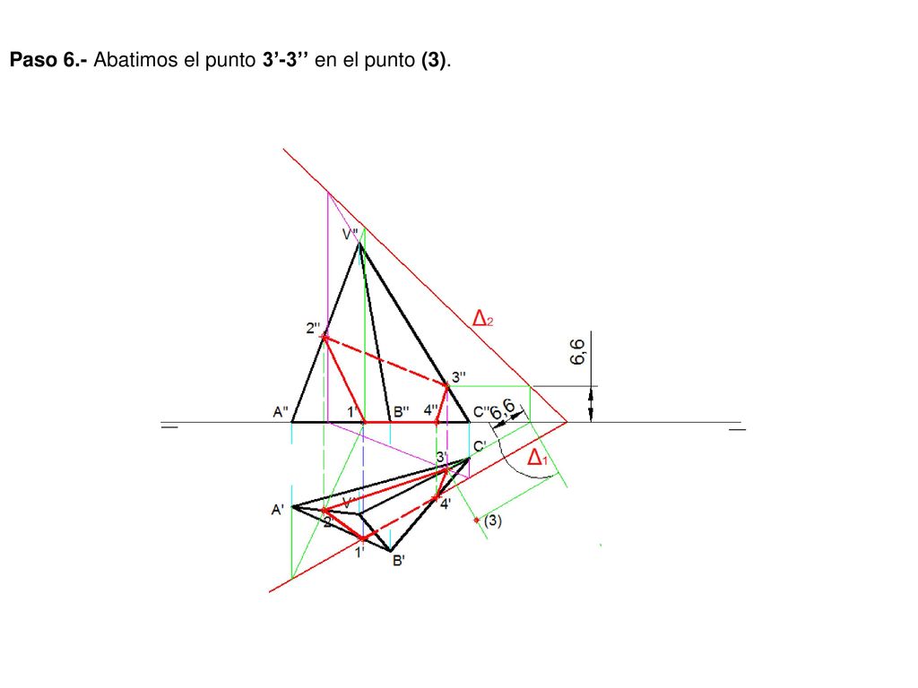 Paso 6.- Abatimos el punto 3’-3’’ en el punto (3).