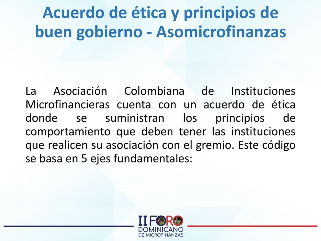 Acuerdo de ética y principios de buen gobierno - Asomicrofinanzas