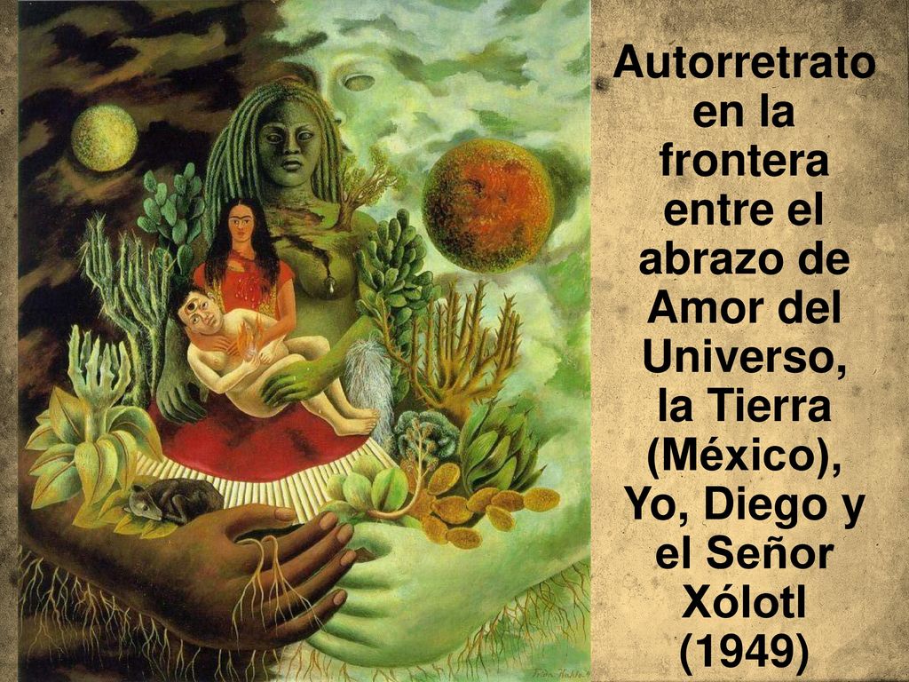 Autorretrato en la frontera entre el abrazo de Amor del Universo, la Tierra (México), Yo, Diego y el Señor Xólotl (1949)