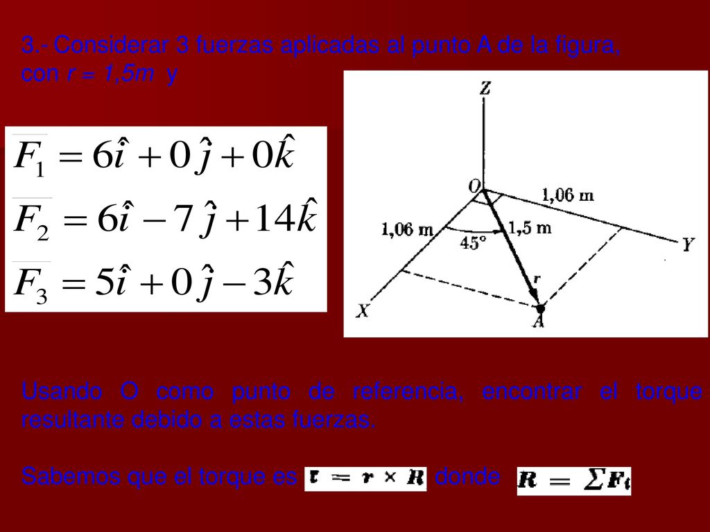 3.- Considerar 3 fuerzas aplicadas al punto A de la figura,