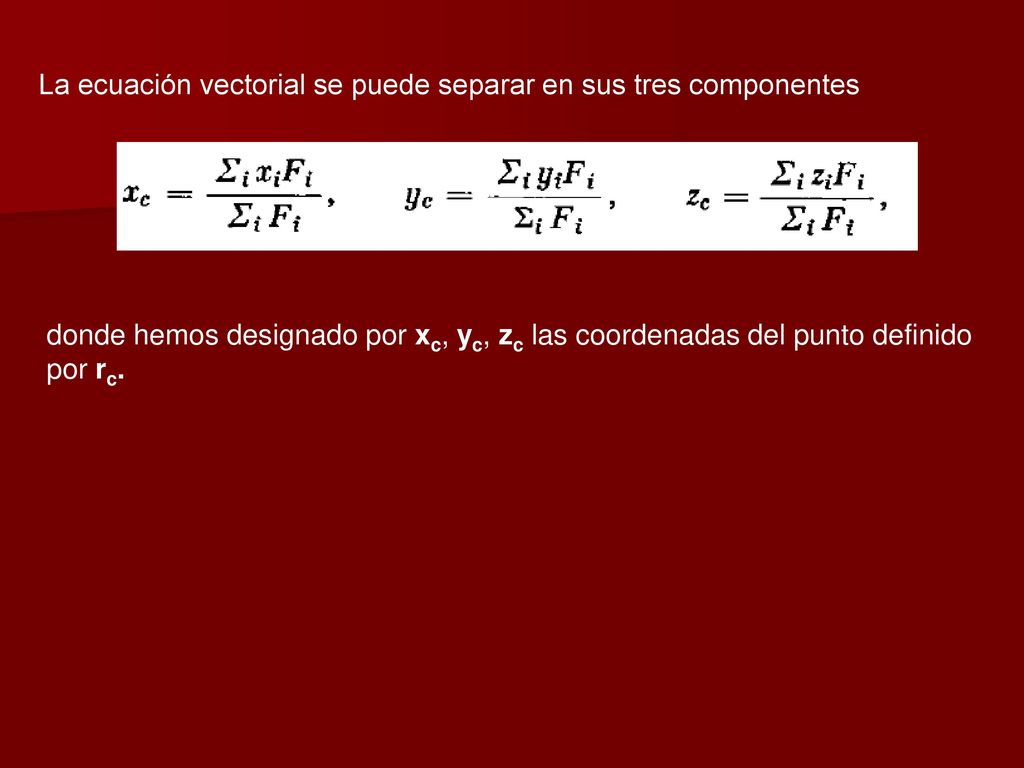 La ecuación vectorial se puede separar en sus tres componentes