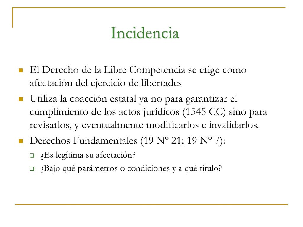 Incidencia El Derecho de la Libre Competencia se erige como afectación del ejercicio de libertades.