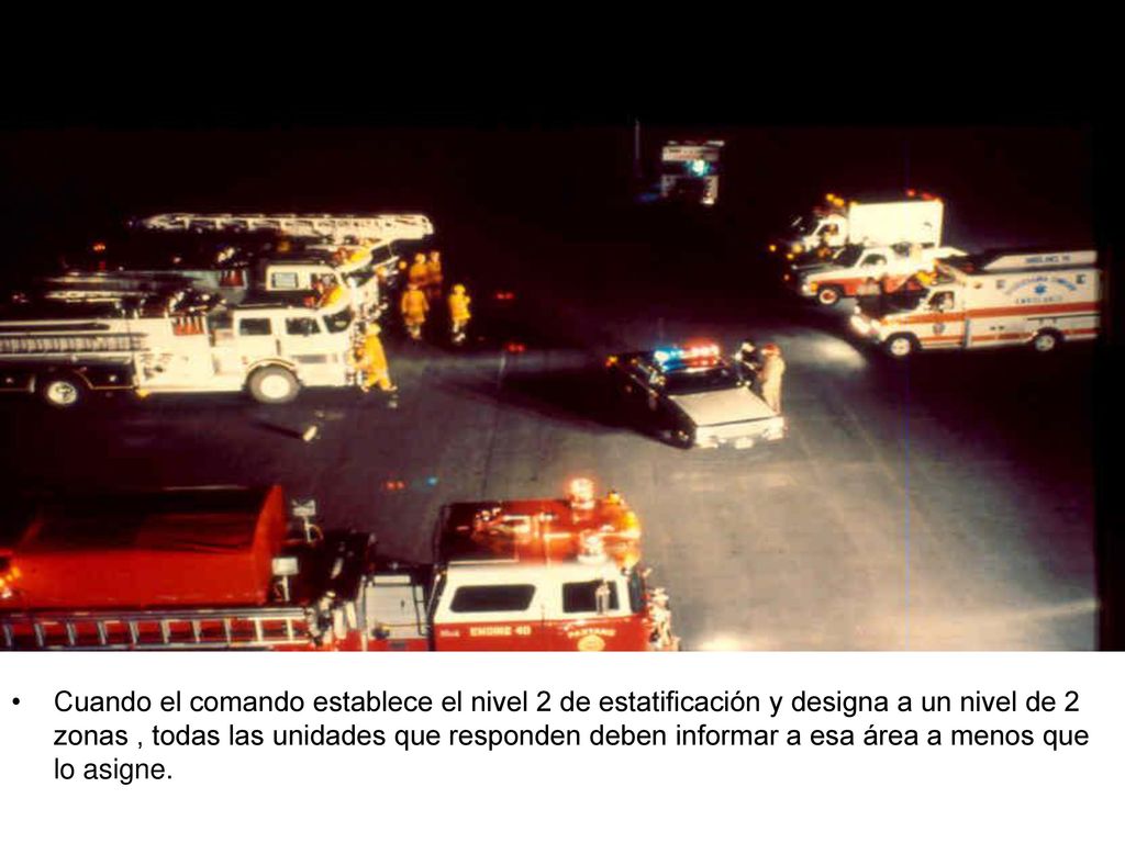 Cuando el comando establece el nivel 2 de estatificación y designa a un nivel de 2 zonas , todas las unidades que responden deben informar a esa área a menos que lo asigne.