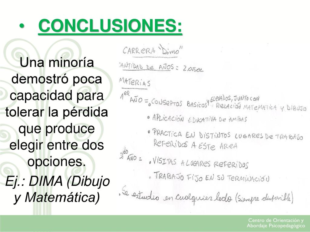 CONCLUSIONES: Una minoría demostró poca capacidad para tolerar la pérdida que produce elegir entre dos opciones.