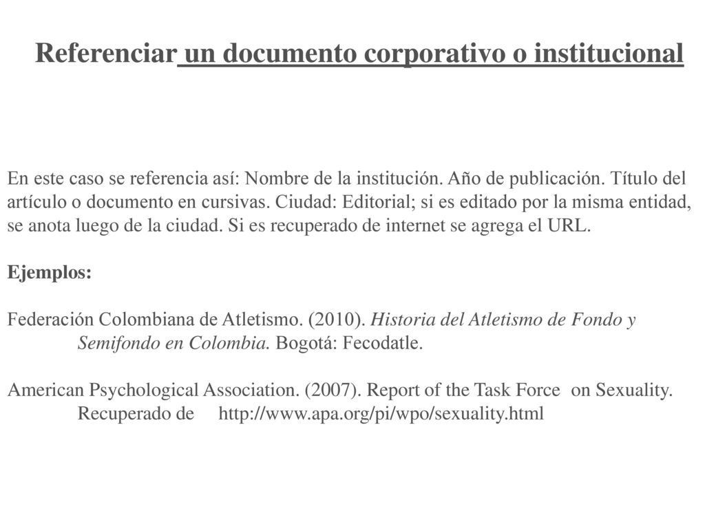 Referenciar un documento corporativo o institucional