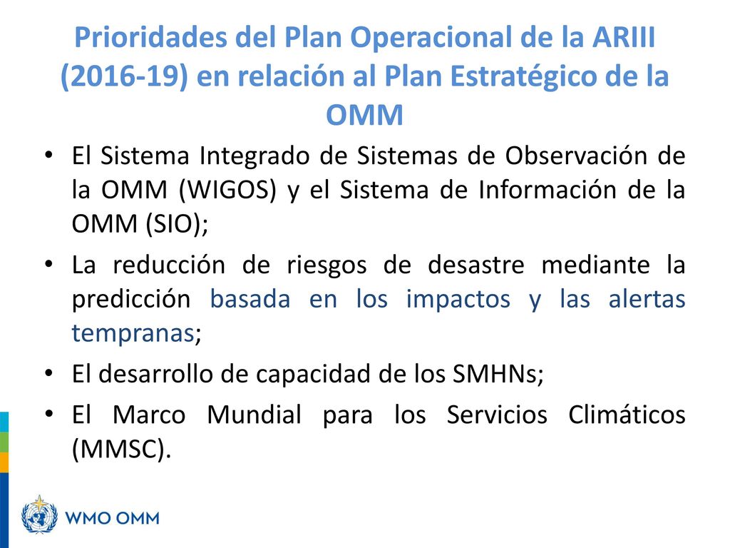 Prioridades del Plan Operacional de la ARIII ( ) en relación al Plan Estratégico de la OMM