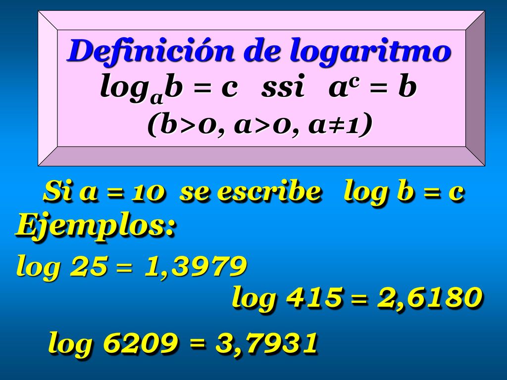 Definición de logaritmo logab = c ssi ac = b