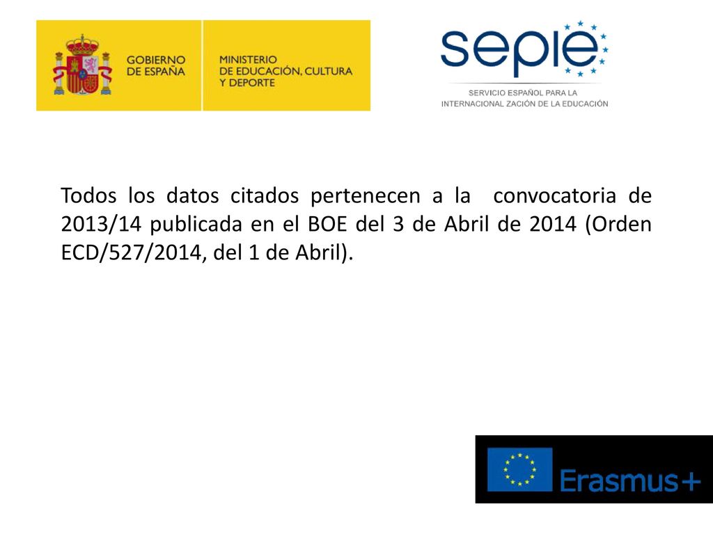Todos los datos citados pertenecen a la convocatoria de 2013/14 publicada en el BOE del 3 de Abril de 2014 (Orden ECD/527/2014, del 1 de Abril).