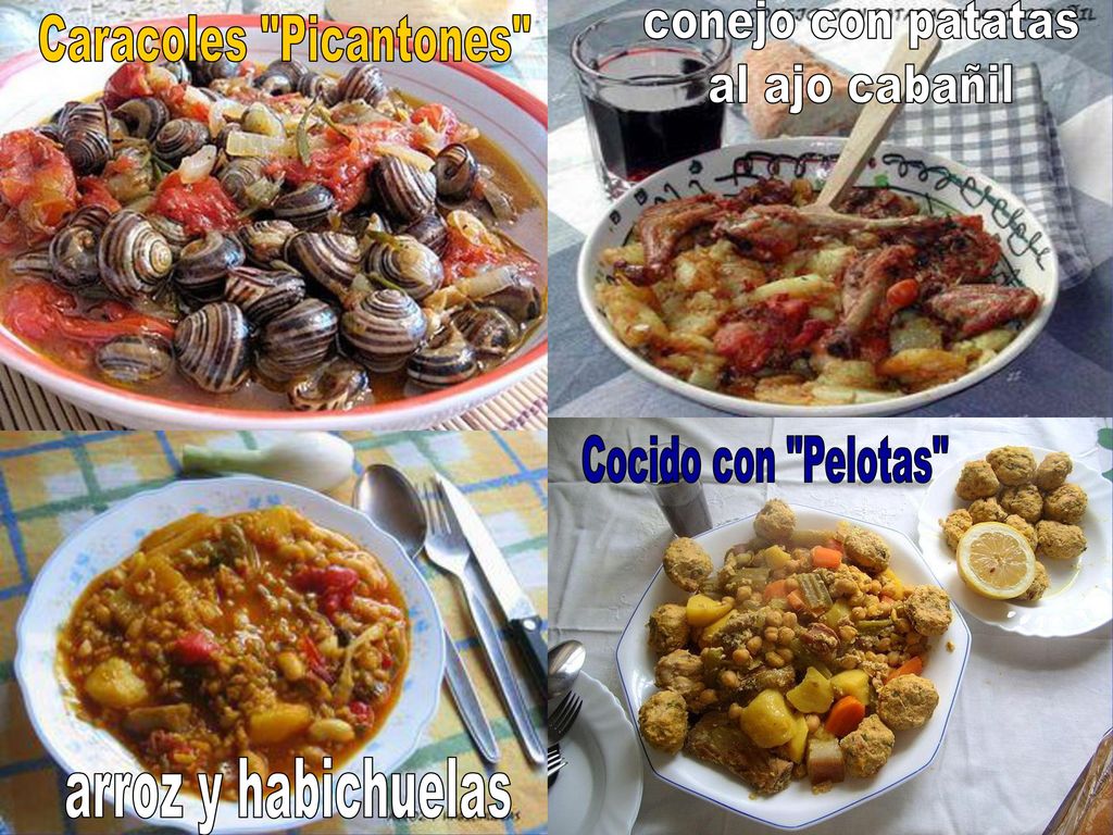conejo con patatas al ajo cabañil Caracoles Picantones Cocido con Pelotas arroz y habichuelas