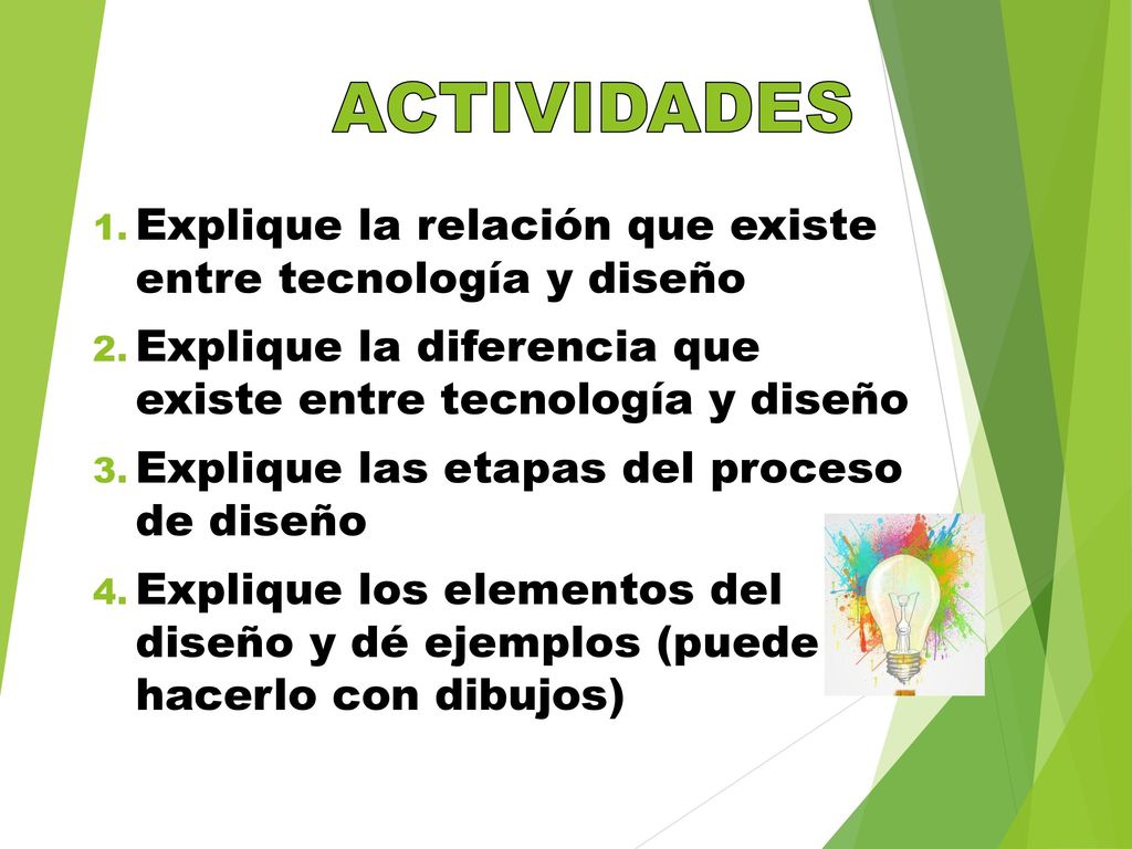 ACTIVIDADES Explique la relación que existe entre tecnología y diseño