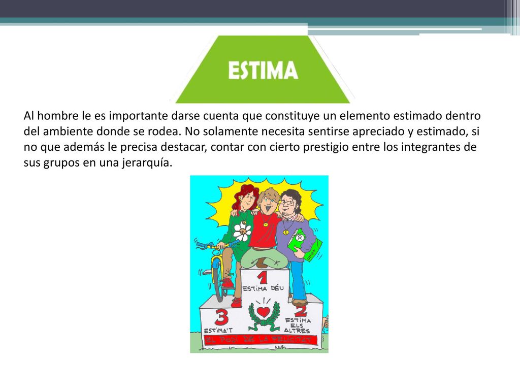 Al hombre le es importante darse cuenta que constituye un elemento estimado dentro del ambiente donde se rodea.