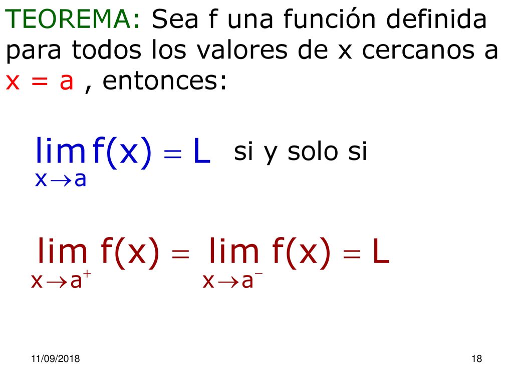 TEOREMA: Sea f una función definida para todos los valores de x cercanos a x = a , entonces: